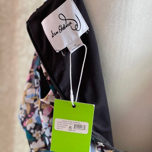 NWT Sam Edelman Multicolor Floral Maxi Dress Pleated Chiffon Lined Boho Size 12 - Picture 6 of 8